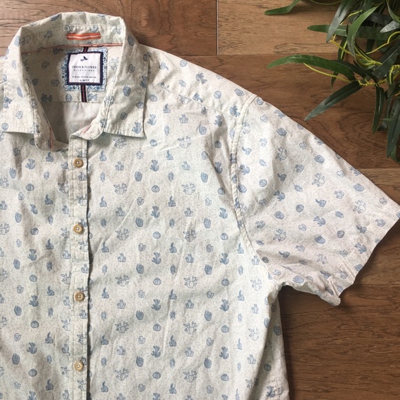 Denim and flower short sleeve button up Clearance